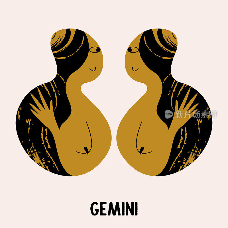 Gemini. Zodiac sign. Two girls are twins. Constellation of Gemini. Vector illustration in a flat style.